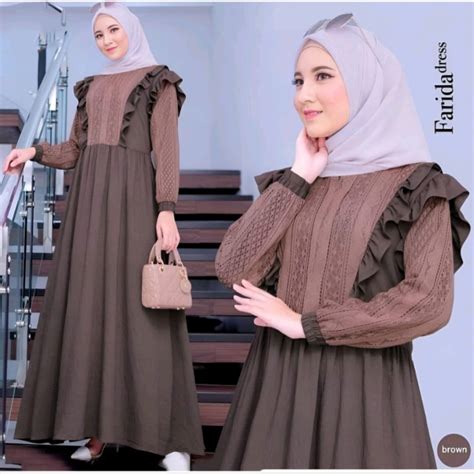 Jual Farida Dress Gamis Brukat Malika Crinkle Airflow Gaun Maxy Muslim