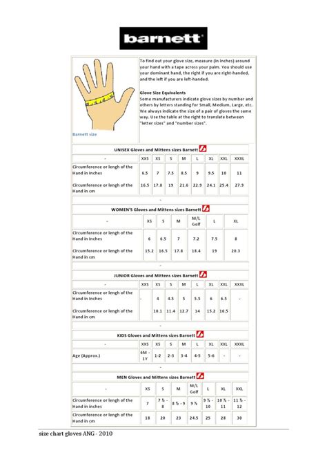 Size chart gloves by barnett - Issuu