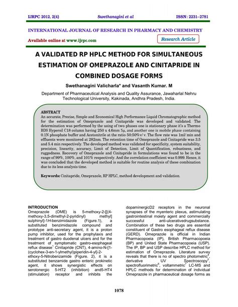 A Validated Rp Hplc Method For Simultaneous Estimation Of Ijrpc