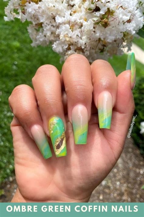 30 Aesthetic Ombre Green Coffin Nails Design That Are Perfect For Summer