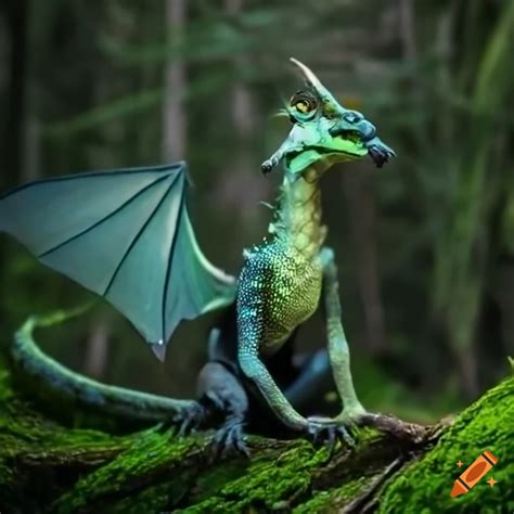 A whimsical forest insect-dragon hybrid creature with a mixture of ...