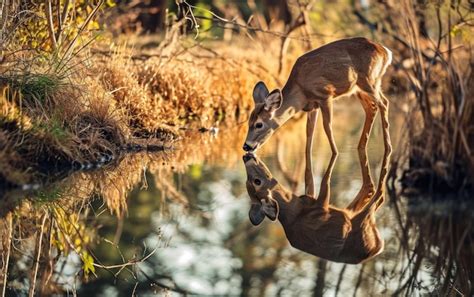 Premium Photo Deer Cautiously Approaching A Watering Hole