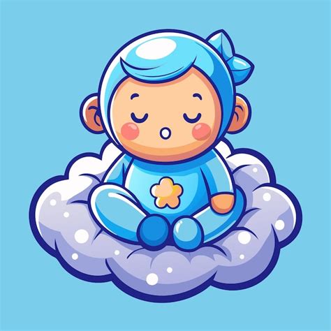 Cute Baby Sleeping On Cloud Pillow Cartoon Icon Illustration Premium