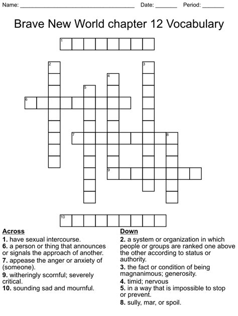 Brave New World Chapter 12 Vocabulary Crossword WordMint