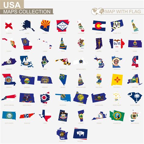 Map With Flag Of Usa States Collection 10288887 Vector Art At Vecteezy