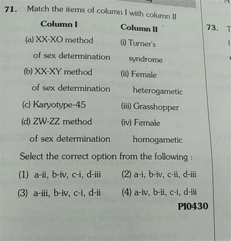 Match The Items Of Column I With Column Ii Column I Column Ii A Xx Xo M