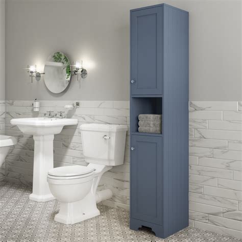 Traditional Tall Boy Bathroom Cabinet Doors And Shelves Matt Blue Baxenden Better Bathrooms