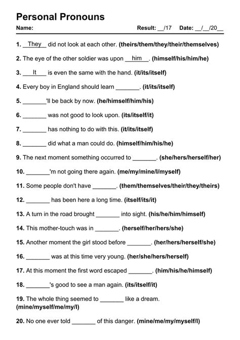 101 Personal Pronouns PDF Worksheets with Answers - Grammarism