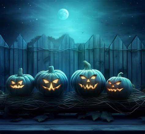 Premium AI Image Luminous Halloween Pumpkins With Spooky Faces