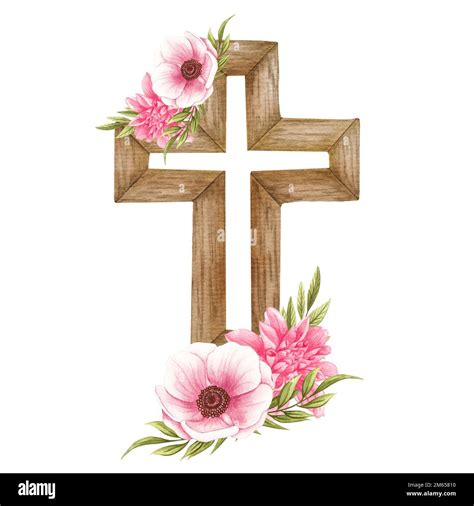 Cruz floral rosa Ilustración de Pascua Cruz de bodas de acuarela