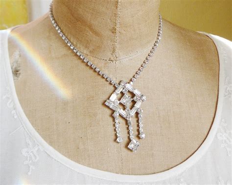 Vintage Rhinestone Necklace Signed Continental Geometric Etsy