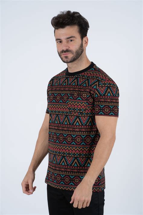 Men S Cotton Black Aztec Print T Shirt Platini Fashion