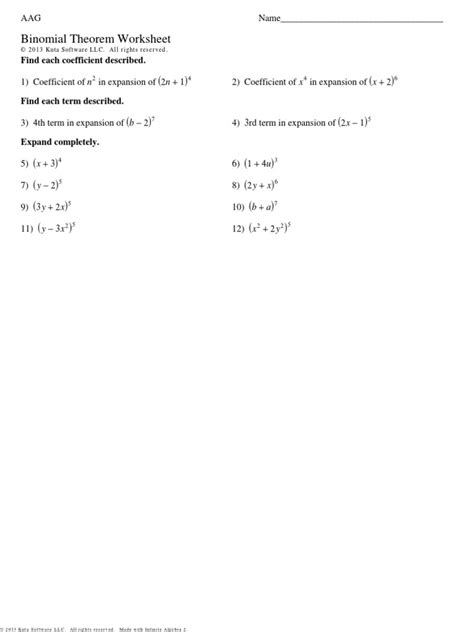 Binomial Theorem Worksheet With Solutions