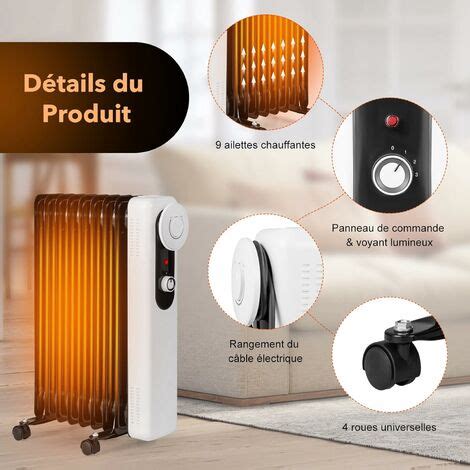 GOPLUS Radiateur à Bain dHuile 2000W avec 9 éléments Radiateur à