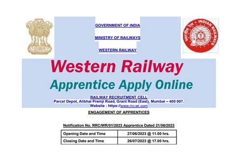 Rrc Wr Western Railway Apprentice Recruitment 2023 Notification For