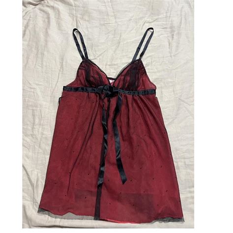 Victoria Secret Mesh Black And Red Lingerie Tank Top Depop