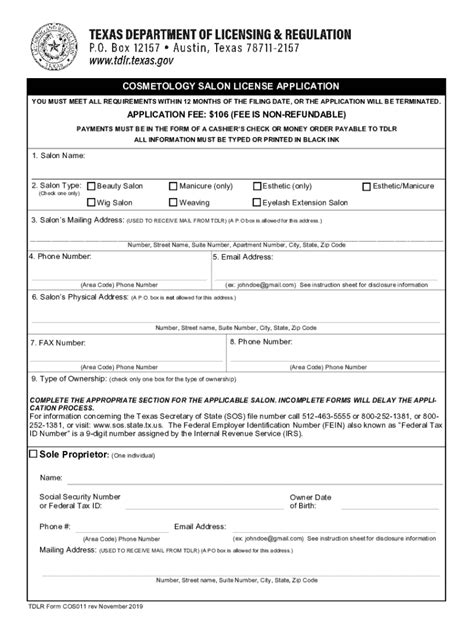 Pdf Cosmetology Salon License Application Instructions Tdlr Texas Gov