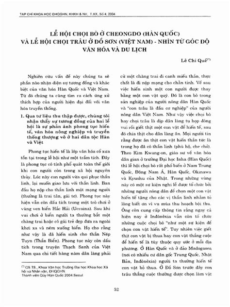 Lễ Hội C H Ọ I Bò Ở C H E O N G D O Hàn Quố C Và Lể Hội C H Ọ I Trâu Ở Đ Ổ Sơn Việt Nam N