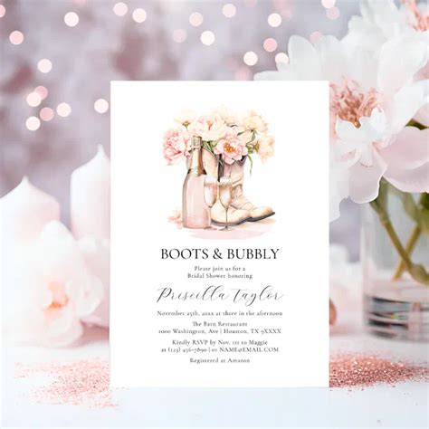 Boots Bubbly Cowgirl Champagne BRIDAL SHOWER Invitation Zazzle