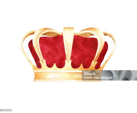 Watercolor Illustration Of A Gold Royal Crown Isolated On A White