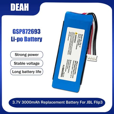 3 7V 3000mAh 11 1Wh GSP872693 P763098 03 Replacement Battery For JBL