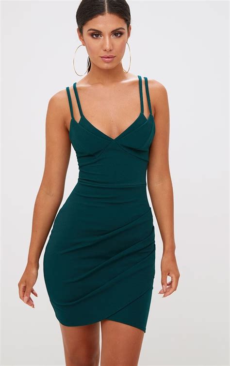 Emerald Green Double Strap Wrap Skirt Bodycon Dress Simple Homecoming