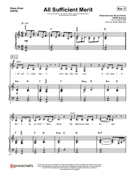 All Sufficient Merit Live Sheet Music Pdf Shane Shane Praisecharts