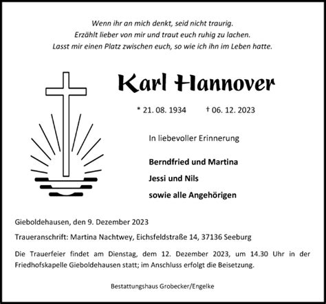 Traueranzeigen Von Karl Hannover Trauer Anzeigen De