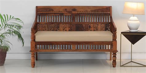 Buy Aramika Sheesham Wood 2 Seater Sofa In Honey Oak Finish At 1 OFF