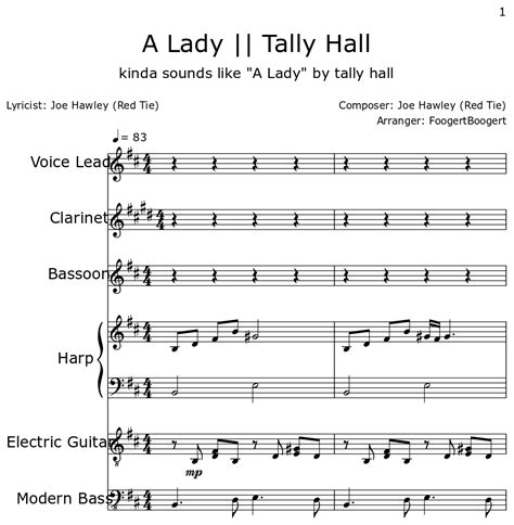 A Lady Tally Hall Sheet Music For Voice Lead Clarinet Bassoon