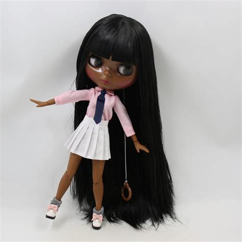 Neo Blythe Muñeca con pelo negro piel negra cara linda brillante y