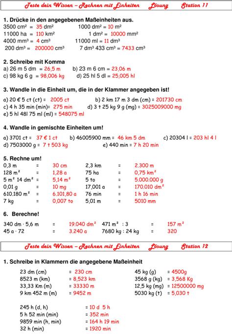 Bungsblatt Zu Gr En Und Ma Einheiten