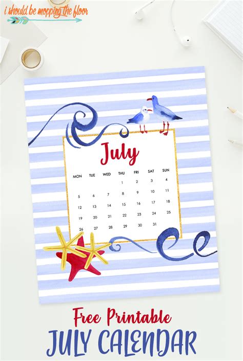 Free July Calendar Printable in Multiple Sizes, Starts, and Formats ...