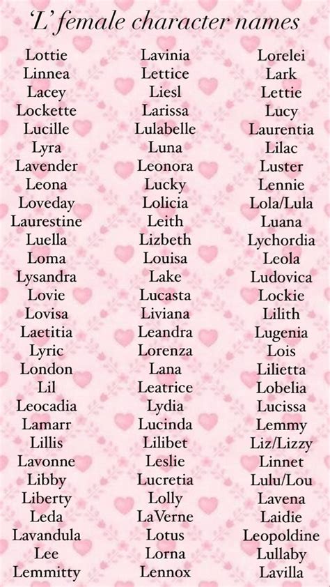 Unique Female Character Names Starting With L