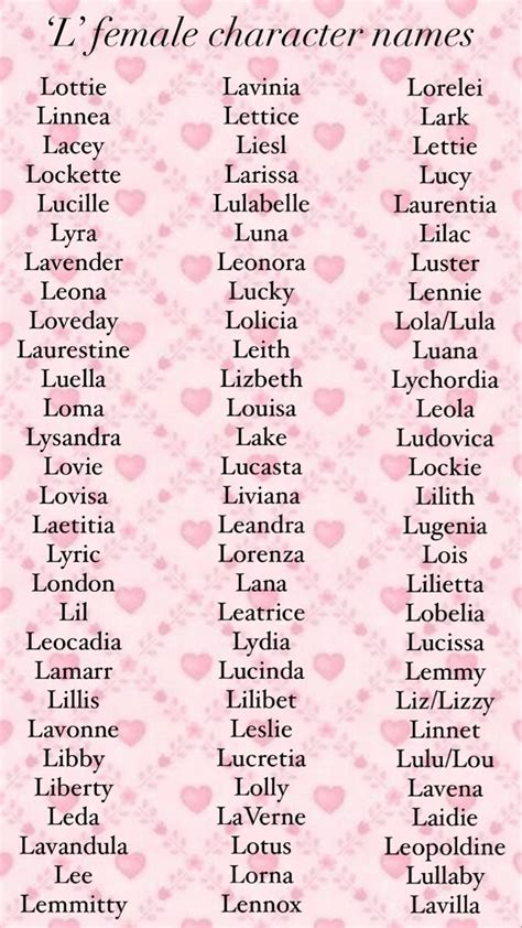 Names For Female Characters Beginning In The Letter ‘l Writing