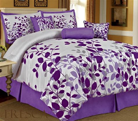 Bednlinens Piece Queen Fresca Purple Leaves Bedding Comforter Set