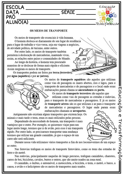 Atividades Sobre Meios De Transporte 3 Ano ROAREDU