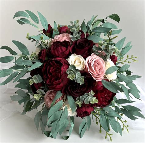 Burgundy Dusty Pink Wedding Bouquets Bridal Weddings Bouquet Etsy