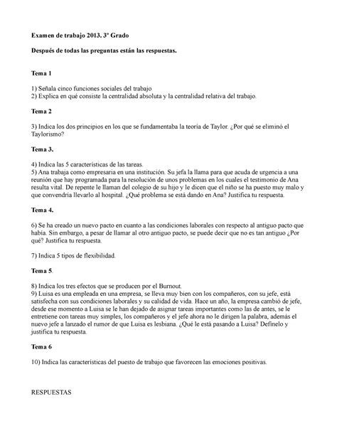 Examen Junio 2013 Preguntas Y Respuestas Examen De Trabajo 2013