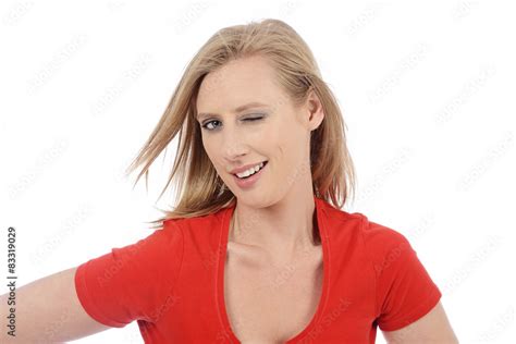 Femme Blonde Faisant Un Clin D Oeil Stock Photo Adobe Stock