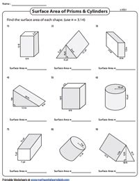 Surface Area Of Prism And Cylinders Worksheet