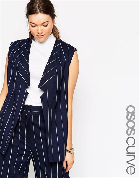 Asos Curve Blazer Sans Manches à Fines Rayures Asos Curve Pickture