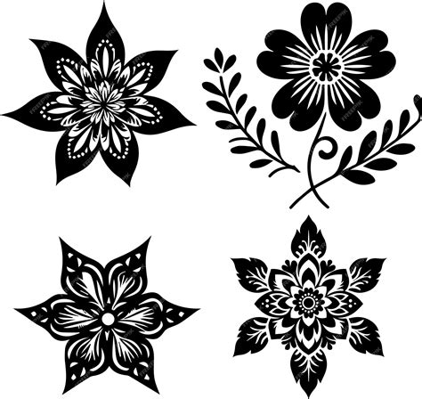 Premium Vector A Set Of Black And White Designs With A Black Flower