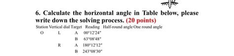 Solved 6. Calculate the horizontal angle in Table below, | Chegg.com