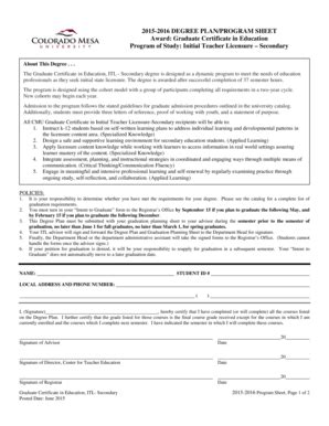 Fillable Online Coloradomesa 20152016 DEGREE PLANPROGRAM SHEET