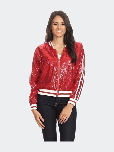 Anna Kaci Striped Metallic Sequin Varsity Jacket Red Shopstyle