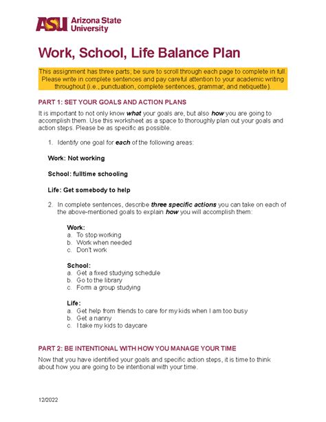 Work School Life Balance Plan 12 Work School Life Balance Plan