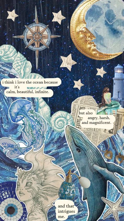 Moodboard Vintage Blue Aesthetic Ocean Sea Poem Collage