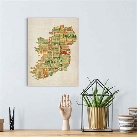 Irish Cities Text Map Irish Colors On Parchment Wall Art Canvas