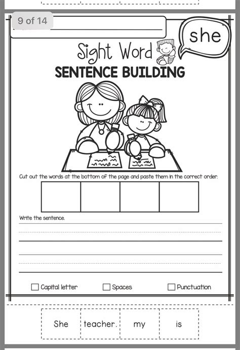 Sight Word Sentences Worksheets